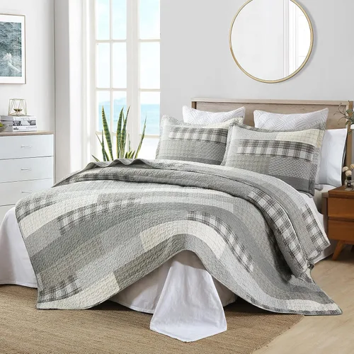 Miniatura 3 de Y-PLWOMEN Colchas de tamaño Queen – Juego de cama de 3 piezas ligero reversible tamaño Queen 100% algodón gris Queen para todas las estaciones