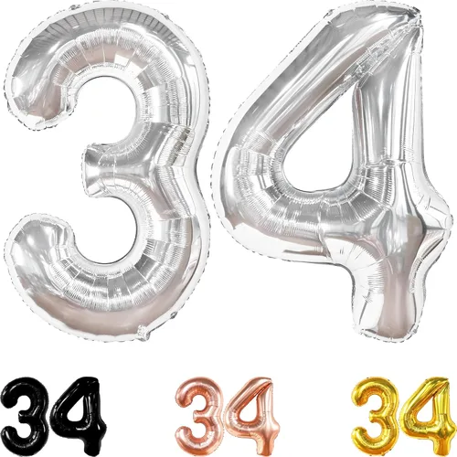 KatchOn Juego de globos gigantes del número 34, 40 pulgadas, globos de cumpleaños número 34, decoraciones de cumpleaños de 34 años, decoraciones de