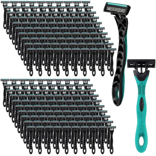 Miniatura 9 de 50 piezas de maquinillas de afeitar desechables para hombres a granel, 3 cuchillas para hombres para piel sensible, afeitado cómodo