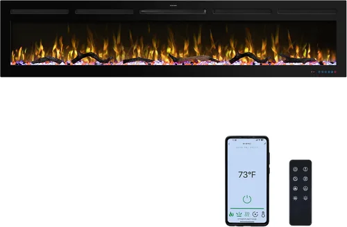 Miniatura 10 de Chimenea eléctrica inteligente WiFi de 33 pulgadas, 13 llamas y lecho de combustible con ciclo automático, calentador de chimenea con control