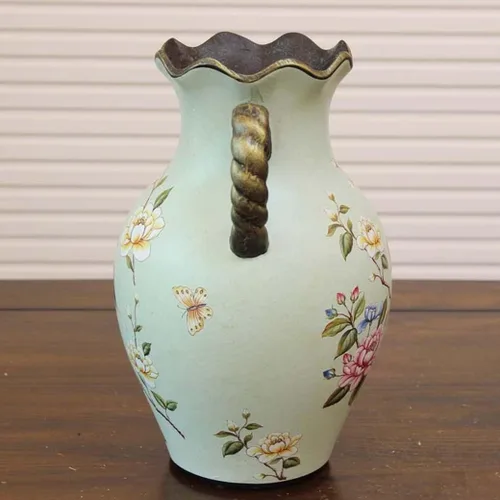 Miniatura 4 de ZHOUXIAO Jarrón moderno con asas de cerámica para decoración del hogar, diseño de pájaro de porcelana china tradicional verde, florero de flores