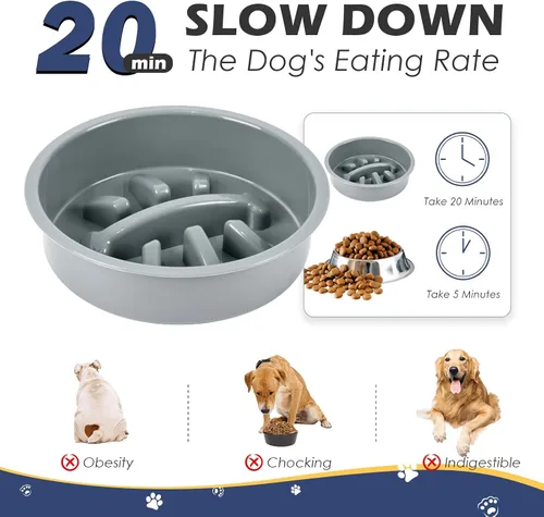 Miniatura 4 de ADENGL Tazones elevados para perros con alimentador lento, 5 alturas ajustables, antideslizante, marco de metal duradero, tapete a prueba de Negro