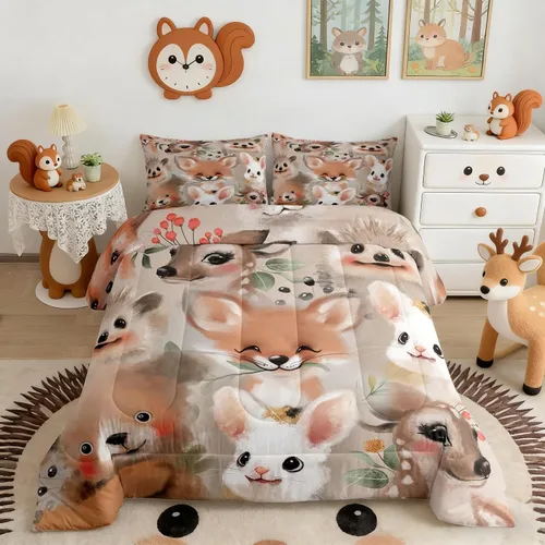 Miniatura 25 de Lindo Juego de Edredón de Elefante Juego de Ropa de Cama de Animales de Dibujos Animados para Niños Niñas Mujeres Adultos Edredón de Hojas