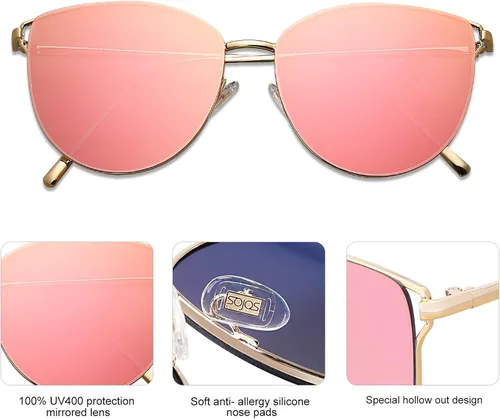 Miniatura 5 de SOJOS SJ1085 - Lentes de sol planos con espejo para mujer