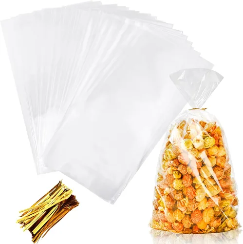 Miniatura 8 de 400 bolsas de celofán de 4 x 6 pulgadas, bolsas de regalo de Navidad, bolsas transparentes con 400 lazos giratorios para regalo de galletas de boda