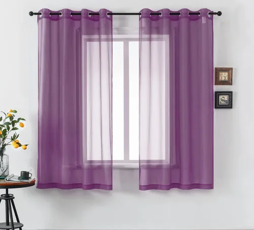 Miniatura 22 de DUALIFE Cortinas Amarillas de 72 Pulgadas de Largo para Dormitorio Juego de 2 Paneles con Ojales Ventana Semi Voile Filtrado de Luz Cortinas