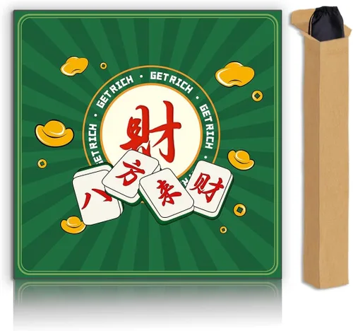 Miniatura 14 de Tapete Mahjong, tapete de juego antideslizante que reduce el ruido, tapete de mesa Mahjong de 31.5 pulgadas, tapete Mahjong con bolsa de tela y Rojo