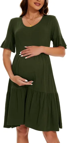 Miniatura 2 de Smallshow Vestido de maternidad para mujer, con volantes, manga corta, ropa de embarazo de verano