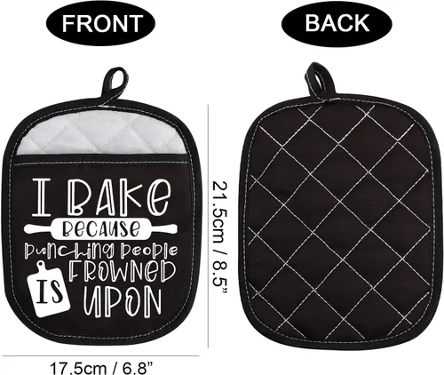 Miniatura 2 de ZJXHPO Almohadillas para horno de regalo para hornear, soporte para ollas I Bake Because Punching People is Frowned Upon Hot Pads (Frunción sobre)