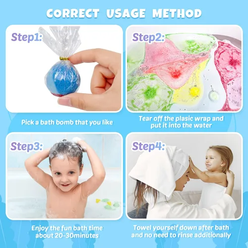 Miniatura 7 de 48 piezas de bombas de baño para niños con juguete en el interior, baño de burbujas orgánico y colorido para niños seguro, mejor set de regalo
