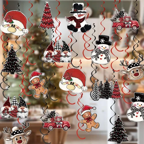 Miniatura 8 de Horaldaily Decoración de Navidad de 44 piezas para colgar en forma de remolino, árboles de Navidad, camión, muñeco de nieve, gnomo, Papá Noel