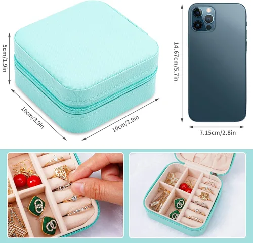 Miniatura 7 de Pequeñas cajas de joyería de viaje, organizador de joyas portátil, cajas de almacenamiento para aretes, anillos, collares, cajas de joyería