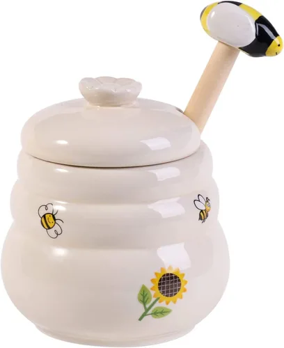 Miniatura 6 de Tarro de Miel Cerámico con Cuchara de Miel de Madera - Tarro de Miel con Cuchara - Tarro de Miel con Soporte, Gran Decoración de Abeja - Decoración