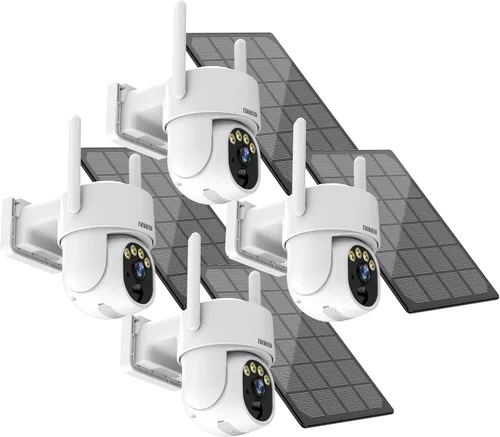 EVERSECU Cámara de seguridad solar 2K inalámbrica para exteriores con visión PTZ de 360°, sirena inteligente, focos, visión nocturna a color,