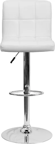 Miniatura 7 de Flash Furniture Alexandra - Juego de 2 taburetes de bar de vinilo acolchado blanco contemporáneo con base cromada
