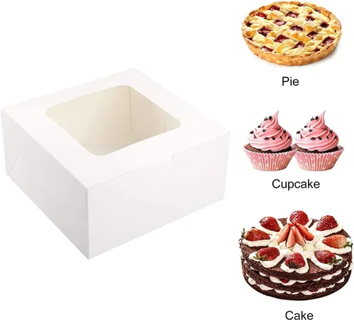 Miniatura 3 de Wei Long Cajas para pasteles con ventana, 24 unidades, 8 x 8 x 5 pulgadas, cajas de panadería blancas para pasteles, pasteles, galletas, pastel, 01