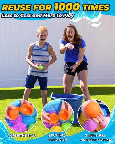Miniatura 3 de Globos de agua reutilizables: paquete de 16 bolas de agua recargables, autosellantes, de llenado rápido, juguetes de agua de silicona sin látex