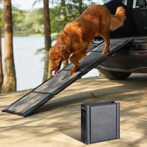 Miniatura 9 de PetThem Rampa para Perros para Coche de 71'' Extra Larga y 17.2" de Ancho, Rampas Plegables para Perros Grandes con Superficie de Alfombra