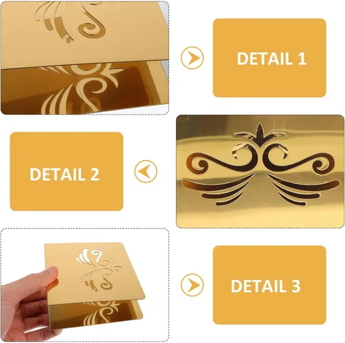 Miniatura 3 de Stainless Steel Napkin Rack with Gold Floral Pattern, Stylish Serviette Holder for Hotel and Home Use, Square Tissue Stand for Dining Table and