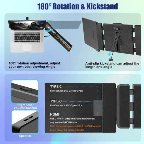 Miniatura 5 de KEFEYA Extensor de Pantalla para Laptop, Extensión de Monitor Portátil de 14" FHD 1080P IPS de Doble Pantalla, Monitor Portátil para Laptops