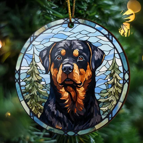 Miniatura 5 de V VIBEPY Rottweiler impreso en 2D, adornos para perros, adornos de madera de 2 lados de 3.5 pulgadas, regalo para amantes de Rottweiler, decoración