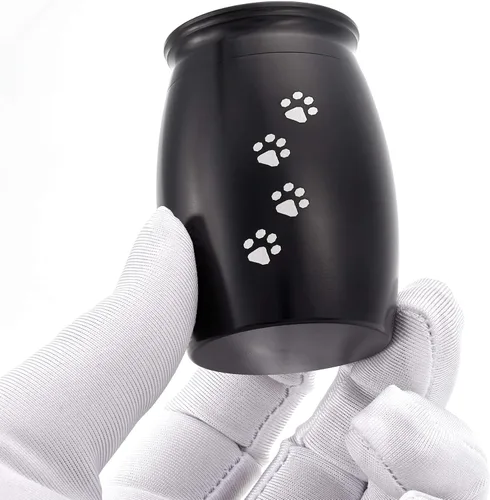 Miniatura 3 de Urnas de cremación pequeñas de 2.67 pulgadas para cenizas de perros o gatos, mini recuerdo de cenizas negras para mascotas con huella de pata