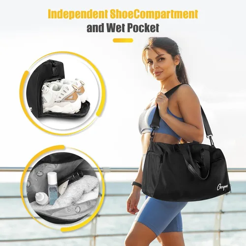Miniatura 3 de Gryme Bolsa de gimnasio pequeña de 15 pulgadas con compartimento para zapatos y bolsillo húmedo, mini bolsa de lona para hombres y mujeres, pequeña