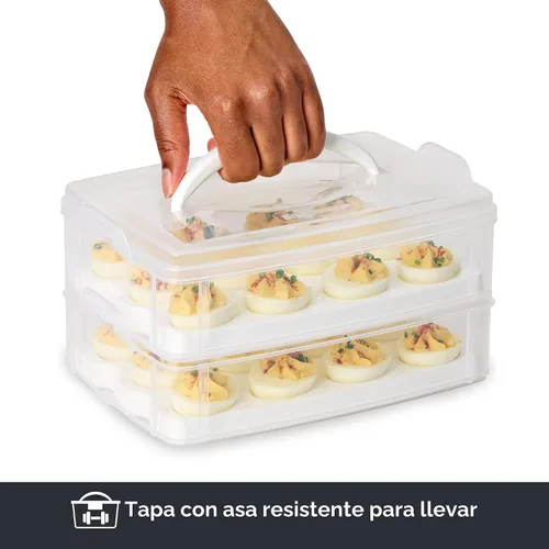 Miniatura 3 de Snapware (2 niveles, 24 huevos) contenedor de almacenamiento de huevos separados de plástico con tapa y asa, apto para congelador, lavavajillas