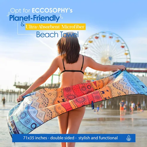 Miniatura 2 de ECCOSOPHY - Toalla de playa de microfibra a prueba de arena, de secado rápido, ligera, superabsorbente, perfecta para piscina, viajes, crucero