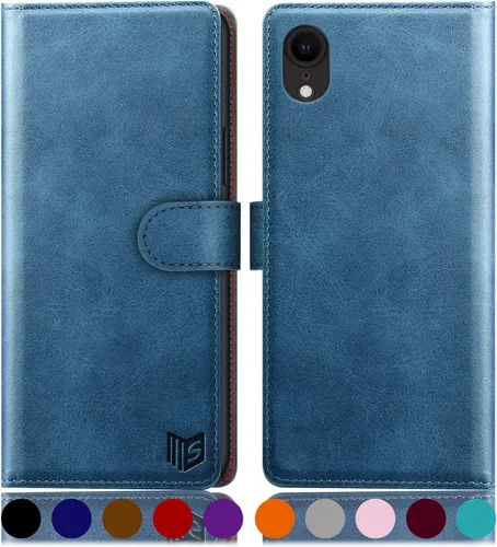 Miniatura 16 de SUANPOT Funda de piel tipo cartera para iPhone XR 6.1 (no XS 5.8 pulgadas, XS Max 6.7 pulgadas) con bloqueo RFID, tarjetero de crédito, funda