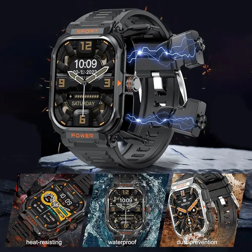 Miniatura 6 de Reloj inteligente con auriculares para hombre, pantalla HD de 2.01 pulgadas, reloj militar para responder/hacer llamadas, rastreador de fitness