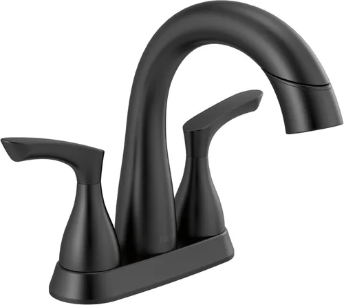 Miniatura 9 de Grifo de baño Delta Broadmoor de centro cromado con rociador, grifo de fregadero de baño de 4 pulgadas y 3 agujeros con rociador extraíble, drenaje