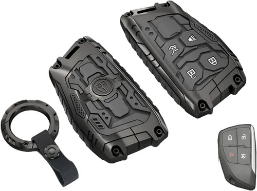 Miniatura 10 de Funda de llavero resistente para Chevy Tahoe Suburban GMC Yukon, entrada sin llave, control remoto, funda protectora con llavero de 6 botones (negro)