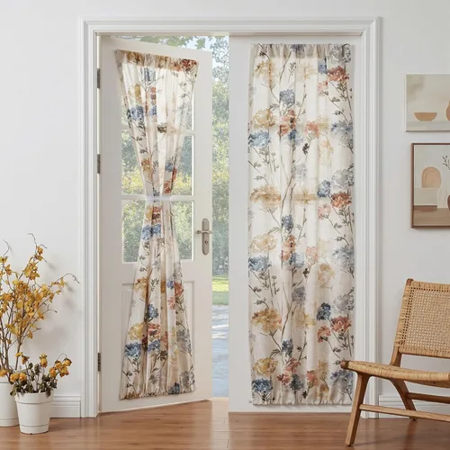 Miniatura 20 de MYSKY HOME - Cortinas de lino florales 100% blackout, de 95 pulgadas de largo, 2 paneles para sala de estar y dormitorio, doble capa