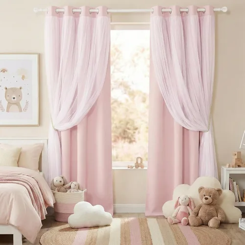 Miniatura 10 de PONY DANCE Cortinas de Doble Capa - Cortinas Opacas de 63 Pulgadas de Largo, Diseño con Ojales en la Parte Superior, Paneles Transparentes Blancos