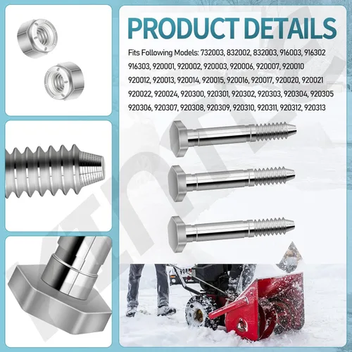 Miniatura 6 de 53200500 Pasadores de corte con tuercas (1-9/16 pulgadas x 1/4 pulgadas) compatibles con Ariens AM123342, 532005, 53200500, 510016, 51001600