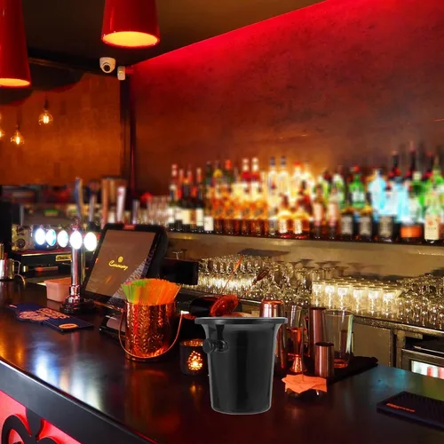 Miniatura 7 de UPKOCH Paquete de 2 cubos de hielo para escupitón de vino con asas dobles de 4.5 L, redondas, tinas negras de polipropileno para eventos de cata