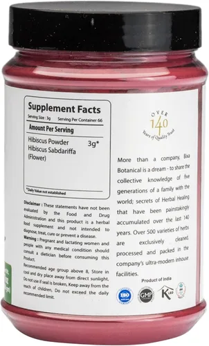 Miniatura 2 de bixa BOTANICAL Hibiscus Powder (Hibiscus Rosa Sinensis) Suplemento herbario natural ayurvédico Refrigerante natural y refrigerante Tratado al
