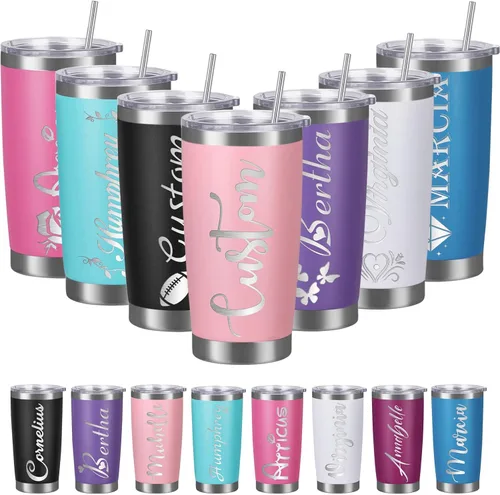 Miniatura 9 de Vasos personalizados con nombres, tapas y pajitas, tazas de viaje grabadas con láser personalizadas de 20 onzas, vasos aislados personalizados