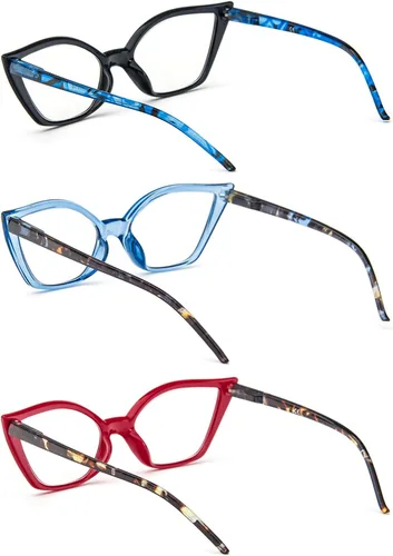 Miniatura 3 de DXYXYO Gafas de lectura de ojo de gato para mujer, paquete de 3 unidades, anti luz azul, para lectura de computadora, estilo retro con bisagra