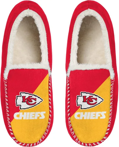 Miniatura 5 de FOCO NFL - Pantuflas tipo mocasín unisex para adultos, con licencia oficial, con logotipo primario, con forro de sherpa