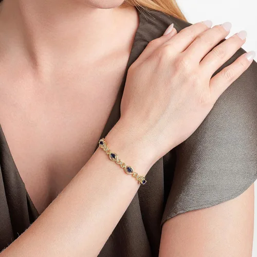 Miniatura 2 de MORGAN & PAIGE . Pulseras de plata de ley 925 de oro amarillo de 18 quilates sobre zafiro azul y blanco creado para mujer, elegante pulsera de plata