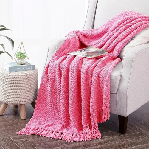 Miniatura 19 de Manta de tweed con borlas de flecos para sofá, decoración del hogar, cama, sofá, silla, 50 x 60 pulgadas, naranja óxido