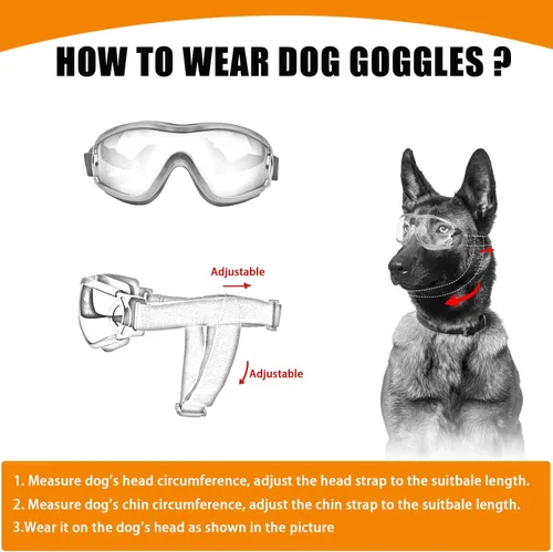 Miniatura 5 de Gafas de sol para perros para mascotas medianas y grandes, protección UV, protección contra el viento, protección contra el polvo, correa ajustable