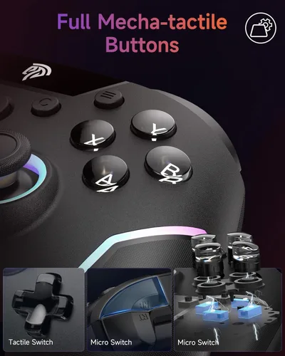 Miniatura 5 de EasySMX X20 Wireless Gaming Controller with RGB Backlit, 2-Stage Hall Effect Sticks, 1000Hz Polling Rate, 6-Axis Gyro on Multi-Platform, Mech