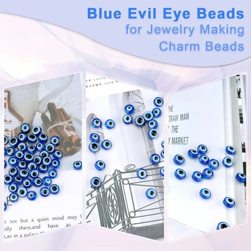 Miniatura 4 de 400 cuentas azules contra el mal de ojo para hacer joyas de 0.315 pulgadas (0.315 in), dijes de mal de ojo para hacer pulseras hechas a mano