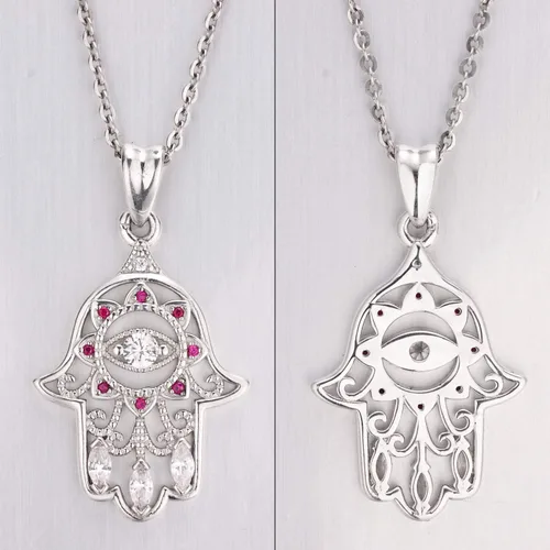 Miniatura 4 de Aniu Joyería de plata de ley 925 Hamsa de Fátima para mujer con circonita cúbica, viene con caja de regalo negra