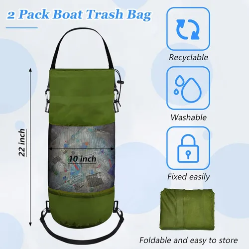 Miniatura 3 de Paquete de 2 accesorios portátiles para barcos, bolsas de basura de malla, contenedor de basura para barco, kayak, cámper, pesca, cabina, negro