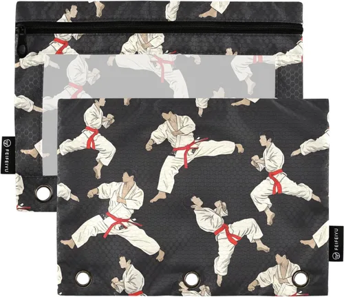 Miniatura 84 de Estuche para lápices de fútbol de fútbol en campo para carpeta de 3 anillas, paquete de 2 bolsas impermeables para lápices, estuche transparente