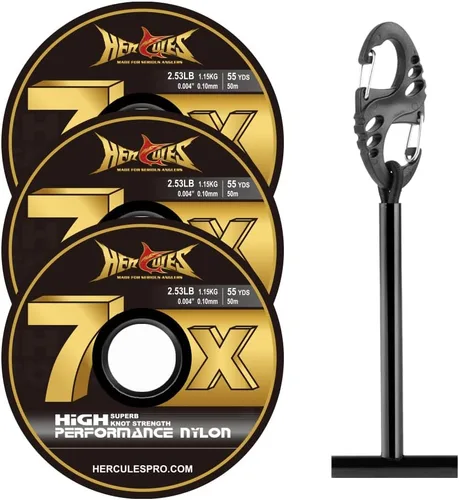 Miniatura 9 de HERCULES Tippet de pesca con mosca, paquete de 3 con soporte para volquetas, 55 yardas